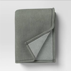 NWT Oversized Casual Chenille Throw with Faux Shearling Green -‎ Threshold